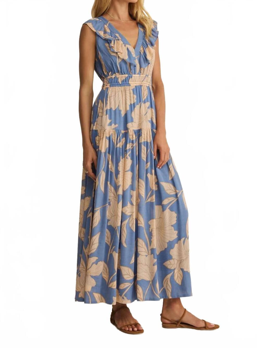 NEW Z SUPPLY malene bloom floral maxi dress in lake blue - Picture 4 of 5